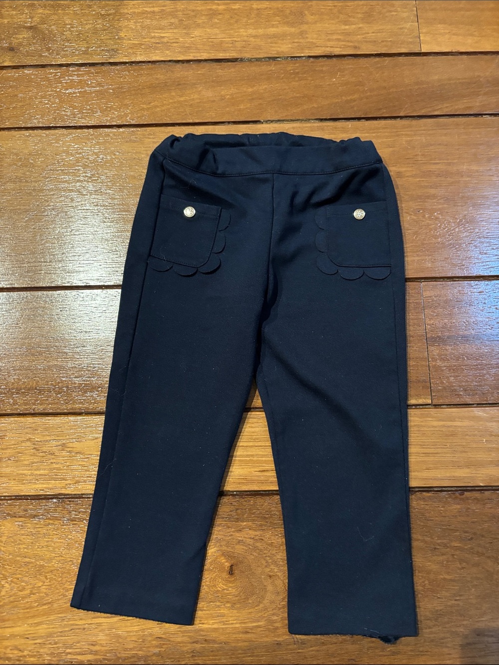 Girls Tartine et Chocolat Navy Scallop Pocket Knit Pants Sz 2